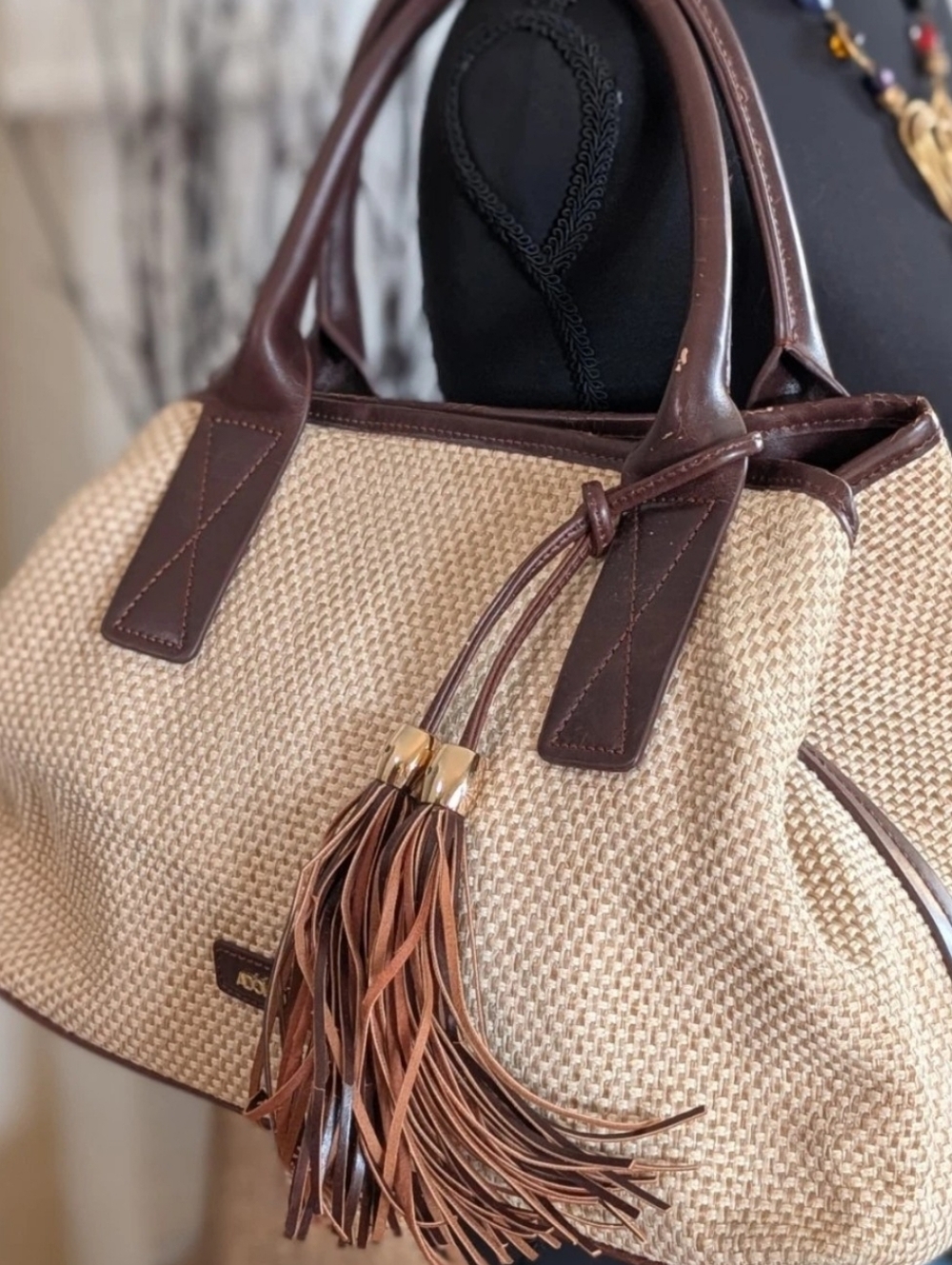 Adolfo Dominguez Stylish, High Quality Brown Woven & Leather Handbag/Purse - Picture 2 of 12
